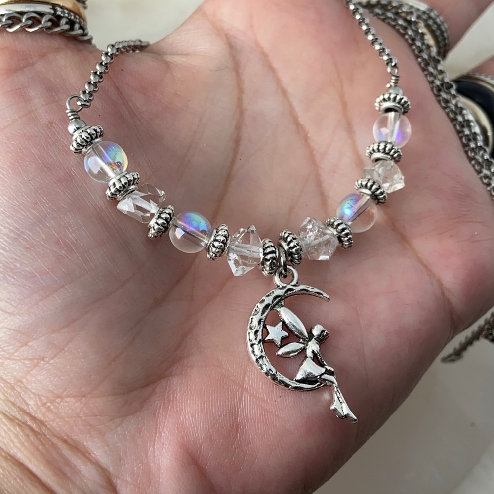 Fairy necklace earrings .Genuine Herkimer diamonds (4) crystal fairy silver set - Picture 2 of 14